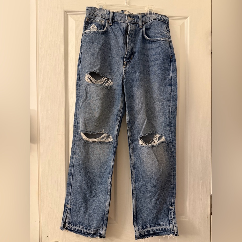 Free People Cropped Distressed Blue Denim